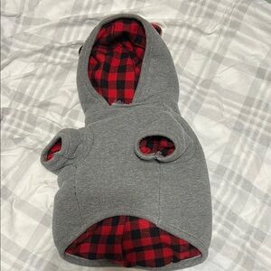 Gray and Red Plaid Dog Hoodie
